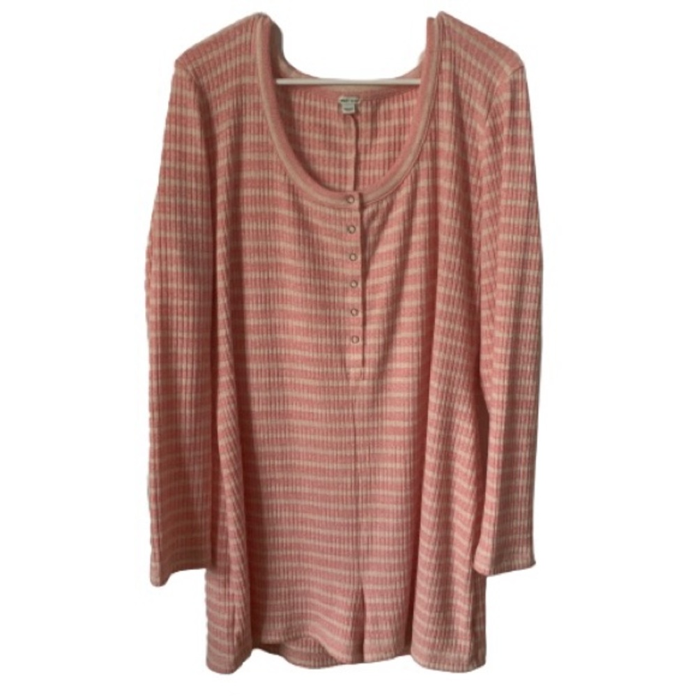 Aerie Cozy Knit Ribbed Henley Lounge Sleep Romper Stretch Pink Striped XXL 2XL